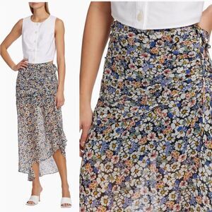 Veronica Beard Floral Silk Chiffon Lucien Midi Skirt Black Multi 0 $498